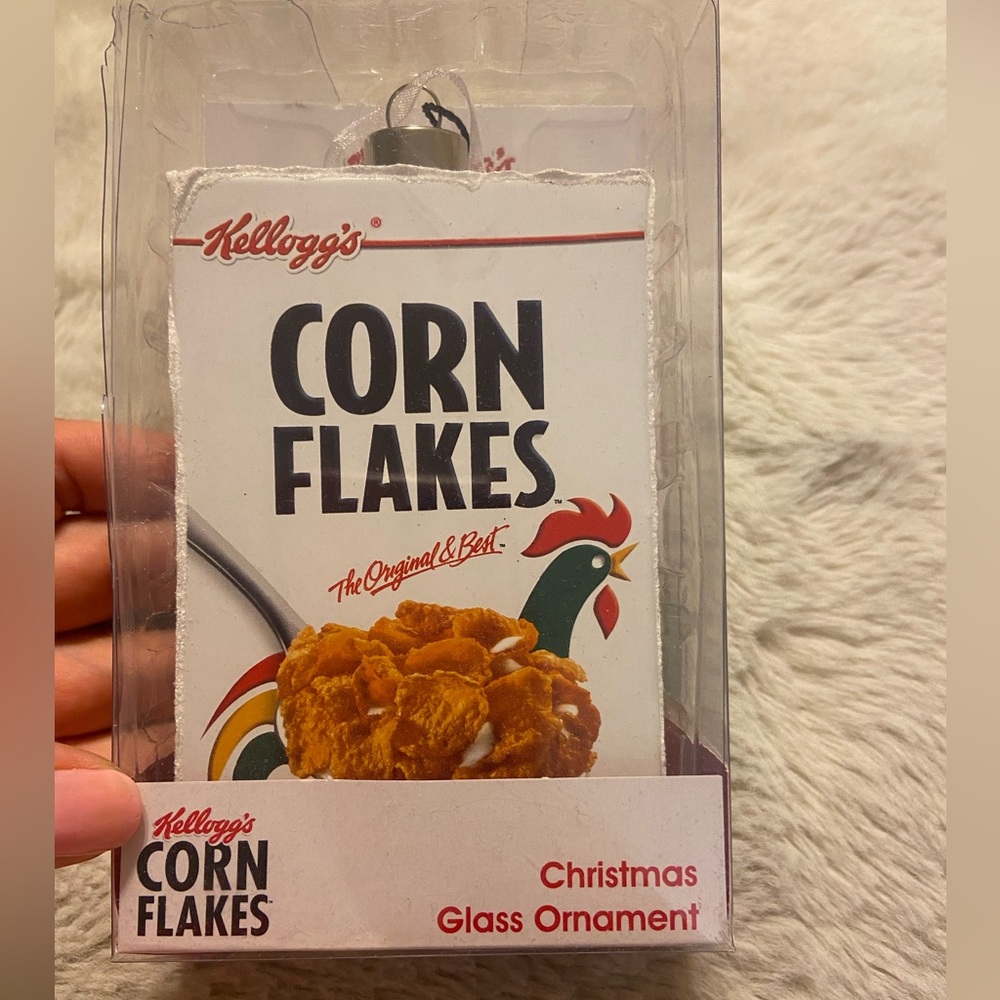 New Kellog’s Corn Flakes vintage glass ornament 5” with glitter